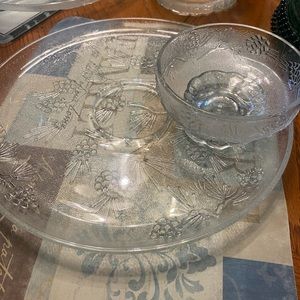 Vintage Tiara white Ponderosa Chip Platter & Dip Bowl